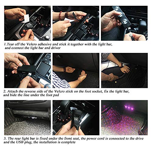 Teguangmei Car Interior Ambient Lights,4Pcs 12Led Usb Plug-In Rgb Multicolor Star Atmosphere Lights For Car Carpets Under Dash Led Accent Lighting Kit With Sound Active And Remote Control Dc 5V #TOP5
