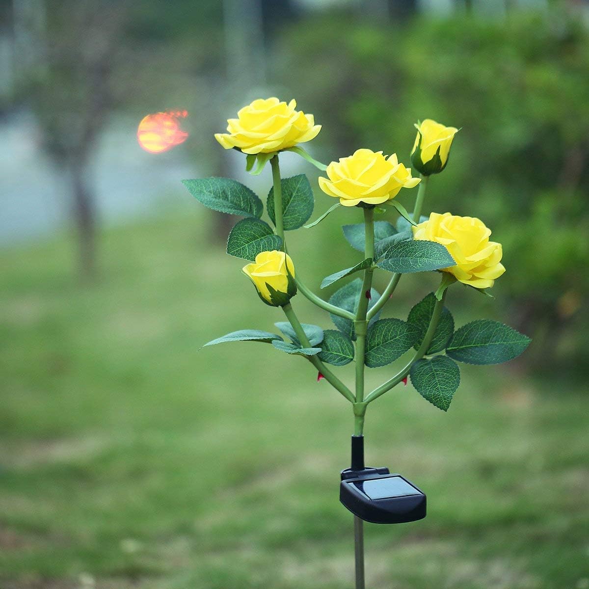 XLUX Outdoor Solar Powered Rose Lights, Decorative Flower lamp, for Garden Yard Patio Pathway Lighting, Rainproof,Yellow 2 Pack