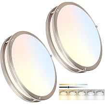 OOWOLF 12inch LED Flush Mount Ceiling Light Fixture Dimmable Brushed Nickel, Easy Install Ceiling Lamp Fixture Without Flicker, Super Bright 36W 3600LM 5CCT Warm to White Light 3000K to 6000K 2-Pack