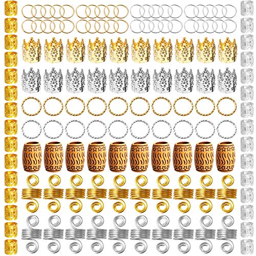 140 Pieces Dreadlocks Hair Jewelry Hair Braid Accessories Aluminum Hair Cuffs wood beads Hair Rings Dreadlocks Cuffs Hair Coils Crown Beads Cuffs for Women Hair Decoration