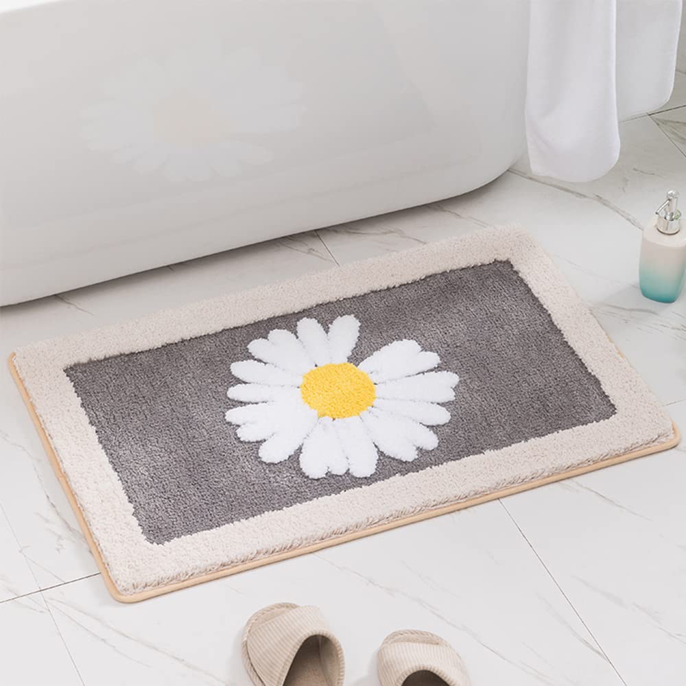 LUMI Tappeto Da Bagno 50x81 Cm In Microfibra Morbida, Antiscivolo Con Retro TPR, Lavabile, Motivo Margherite