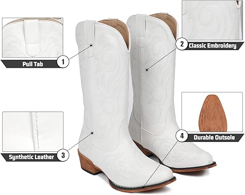 Miniatura 5 de IUV Botas vaqueras para mujer, botas vaqueras de media pantorrilla, botas vaqueras con punta puntiaguda