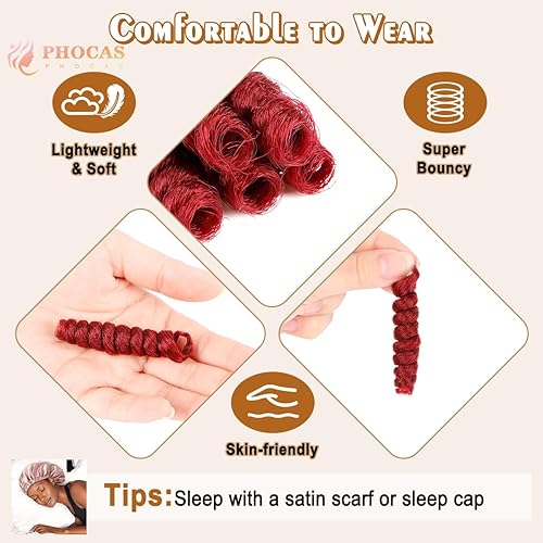 Miniatura 5 de PHOCAS 25 cm 5 paquetes de pelo rojo rizado corto trenzado en ganchillo para mujeres, 6 mm de trenzas de pelo sintético con corte acampanado para