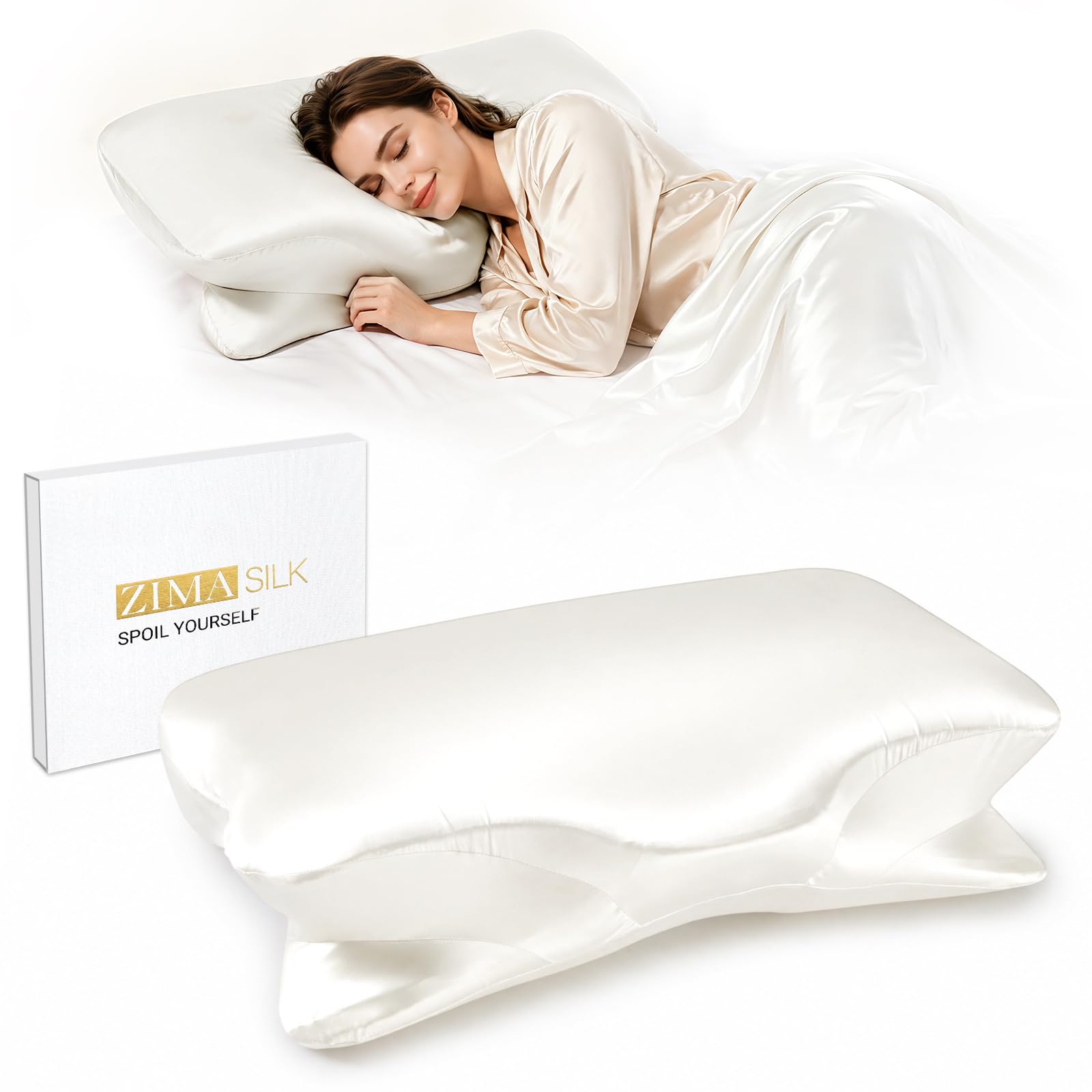 ZIMASILK 100% 22 Momme Pure Mulberry Silk Cervical Pillow Case, Ivory