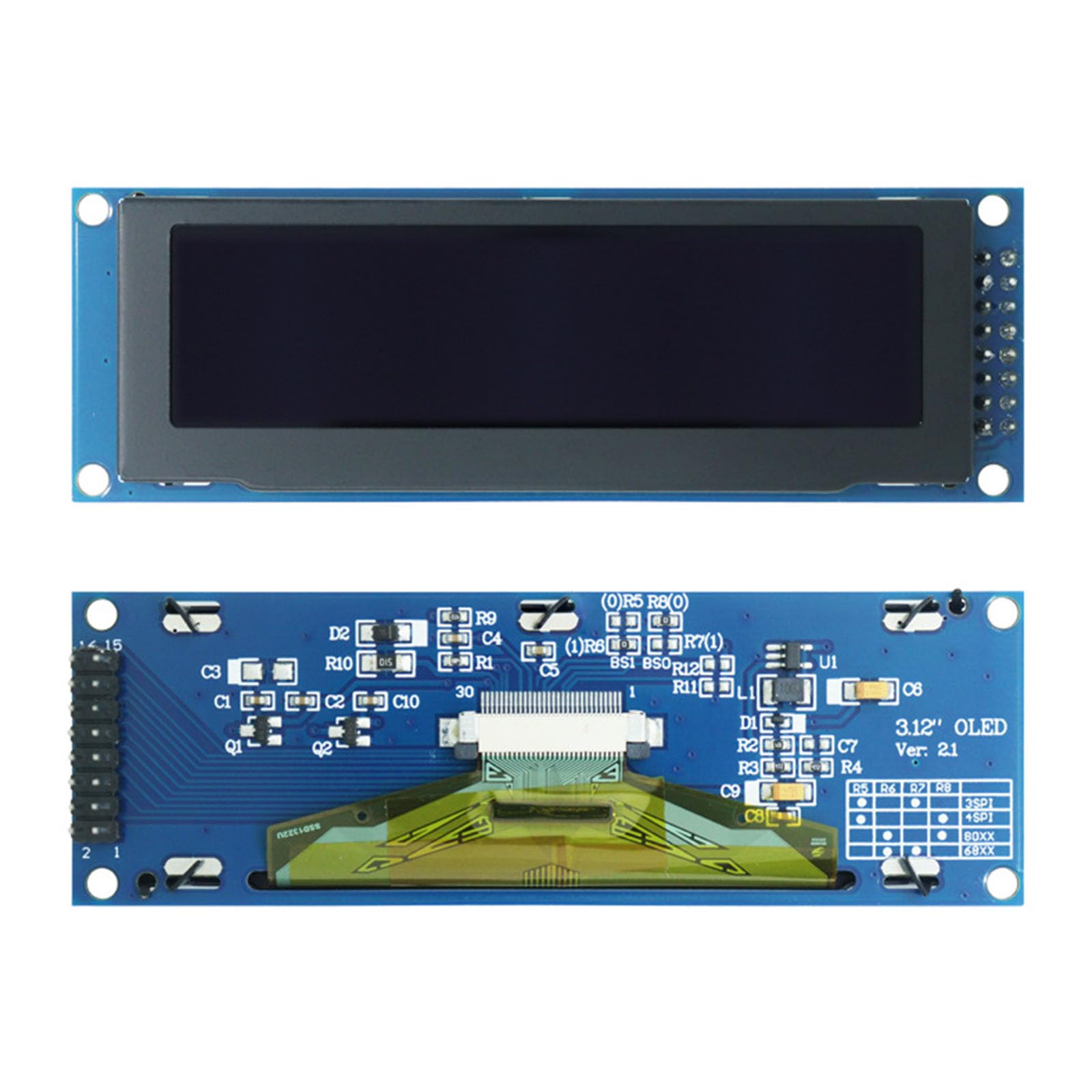 Módulo de pantalla en ángulo con amplio ángulo de visión y controlador SSD1322. Diseño de bajo consumo de energía para dispositivos portátiles. Pantalla de Oleds amplio ángulo de visión