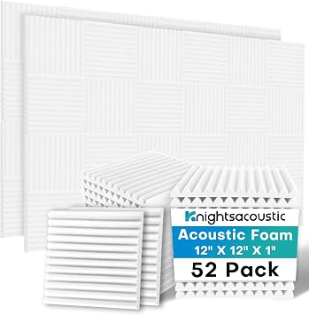 52 Pack Acoustic Foam Panels, 1 X 12 X 12 Inches Sound Proof Foam Panels for Walls, High Density Acoustic Panels Sound Absorbing, White Noise Cancelling Studio Wedges NOT INCLUDE ADHESIVE