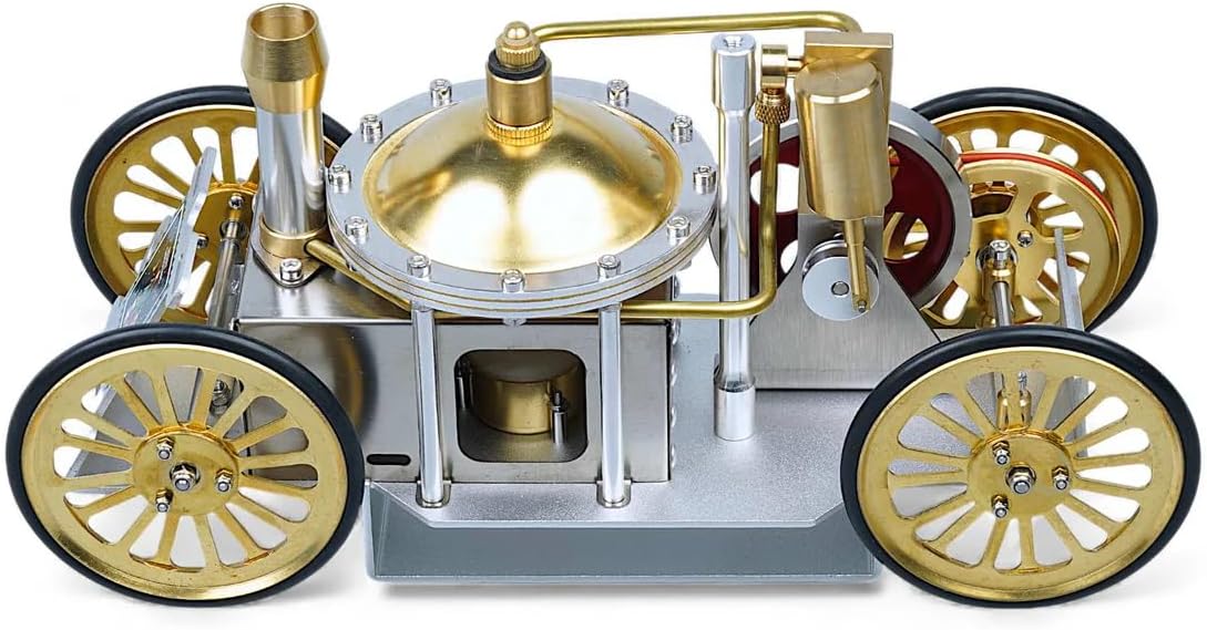 Steam Engine Car Model Kit, Retro Steam Powered Vehicle STEM DIY Mechanical Model, Educational Physics Learning Toy with Vintage Design
