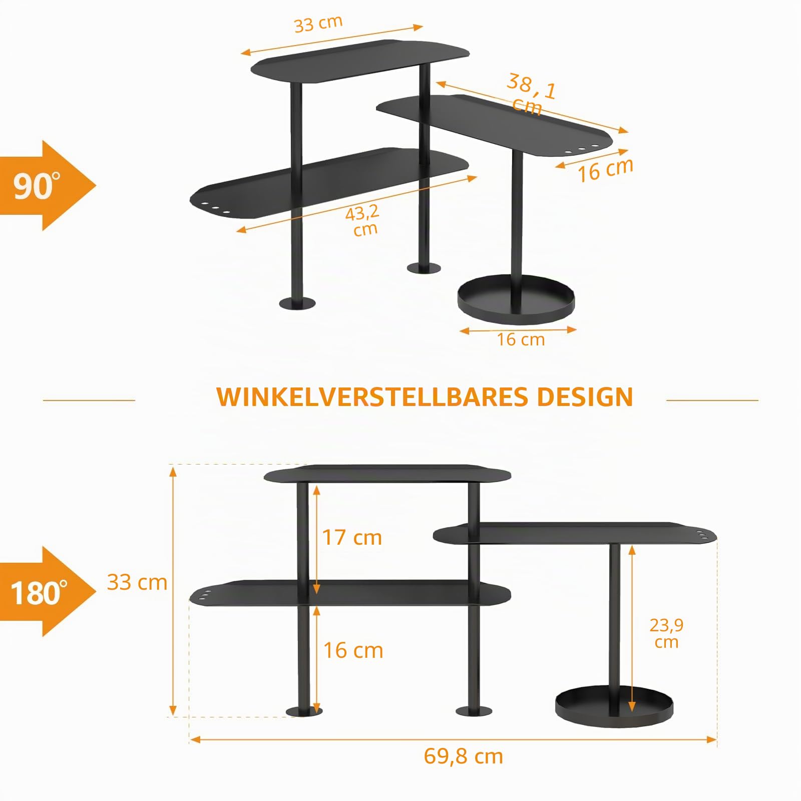 STWWO Organizer für Küche Arbeitsplatten, Verstellbar Eckregal Schreibtisch Organizer Metall Gewürzregal mit 3 Etagen Kaffeebarständer Vertikale Rack für Esszimmer Küchen Badezimmer, Schwarz