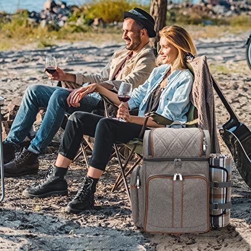 Picnic Backpack for 4, Picnic Basket Set, Leakproof Picnic Bag, Beach Cooler Backpack with Insulated Cooler Wine Pouch,Picnic Blanket, Double Deck Picnic Backpack for Beach,Camping,Park(BrushedKhaki) - Image 3