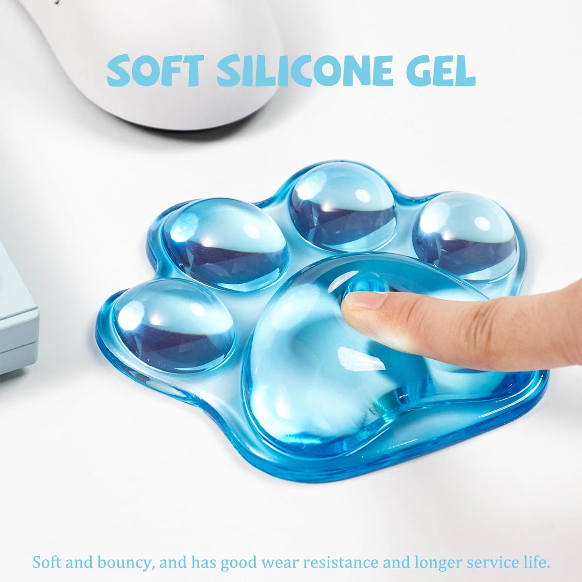 Cat Paw Mouse Wrist Rest, Clear Gel Mouse Wrist Support Pad, Purple Cute Ergonomic Wrist Cushion for Mouse, Soft Transparent Computer Mouse Wrist for Computer Laptop Office Home School(Purple): Cat Paw Sky Blue