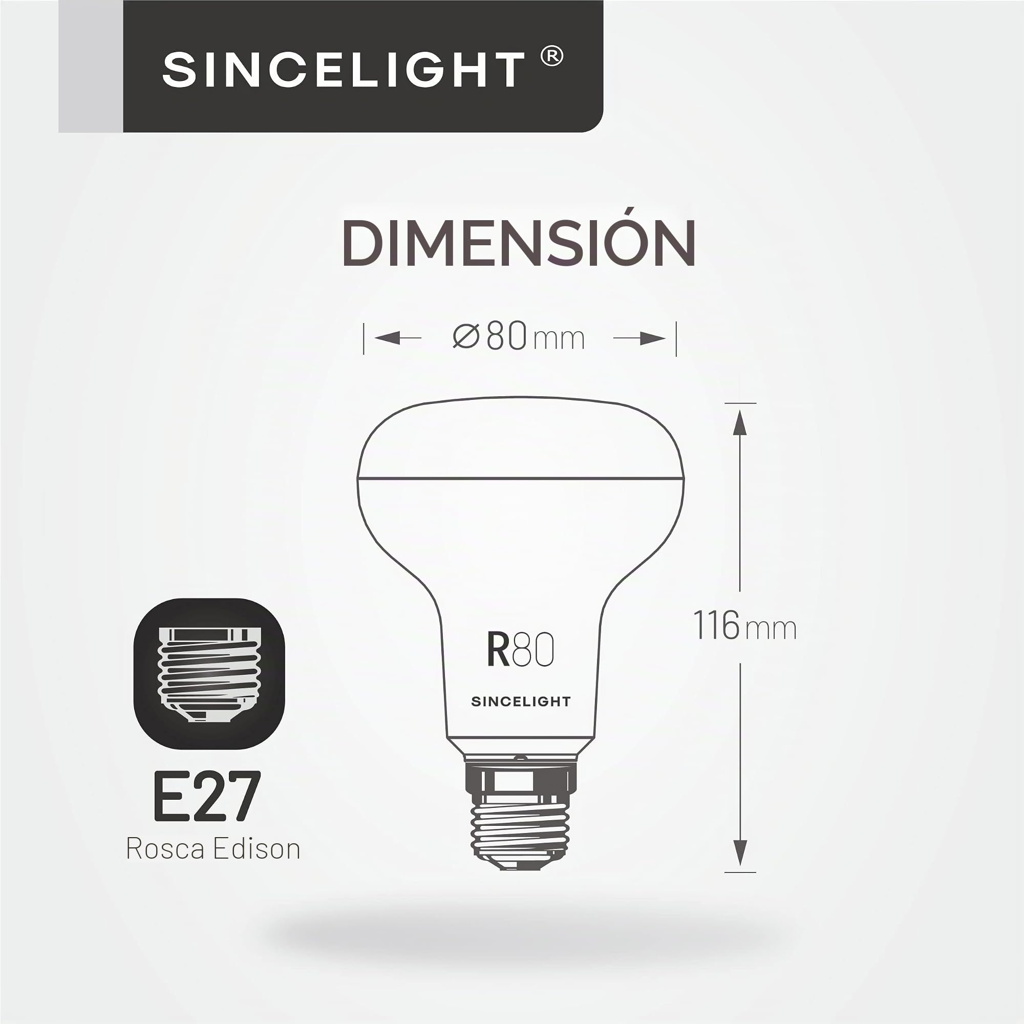 SINCELIGHT Bombillas LED 10W con casquillo E27, reflector R80 con difusor lechoso, foco sofer, blanco natural 4000K, color rico RA≈92, paquete de 6