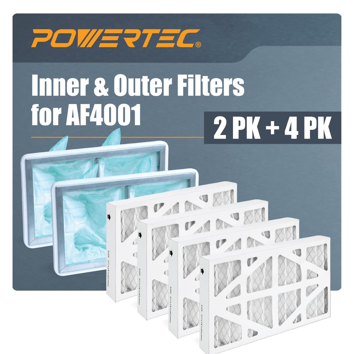 POWERTEC Inner & Outer Air Filter Set for WEN 3410, POWERTEC AF4000/AF4001, Shop Fox W1830 Air Filtration System, Replacement for WEN 90243-026-2,