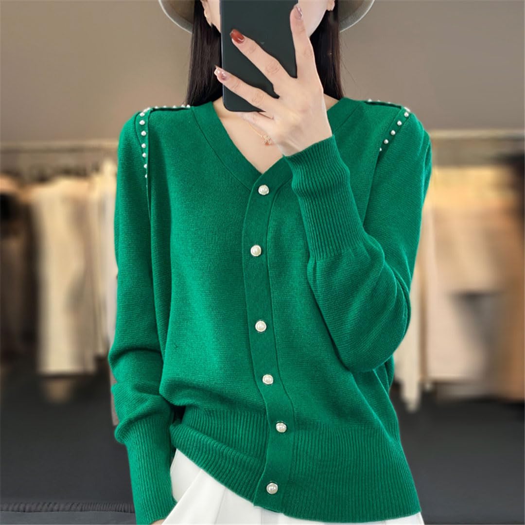Chaqueta De Punto De Manga Larga con Botones Y Cuello En V para Mujer