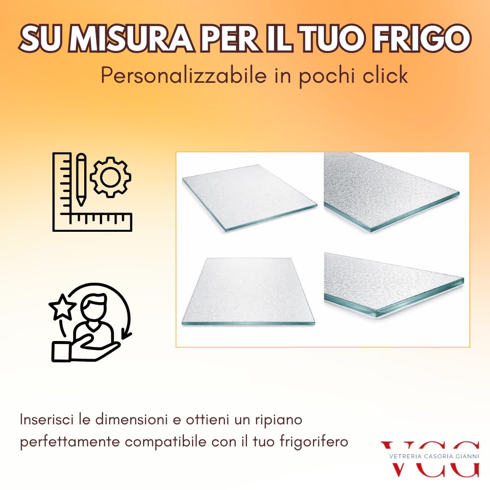 Ripiano Frigorifero Universale in Vetro Stampato C Opaco 47x27 cm 4mm | Mensola Vetro Frigo Extra Resistente Bordo Lucido | Ricambio Universale per Frigorifero