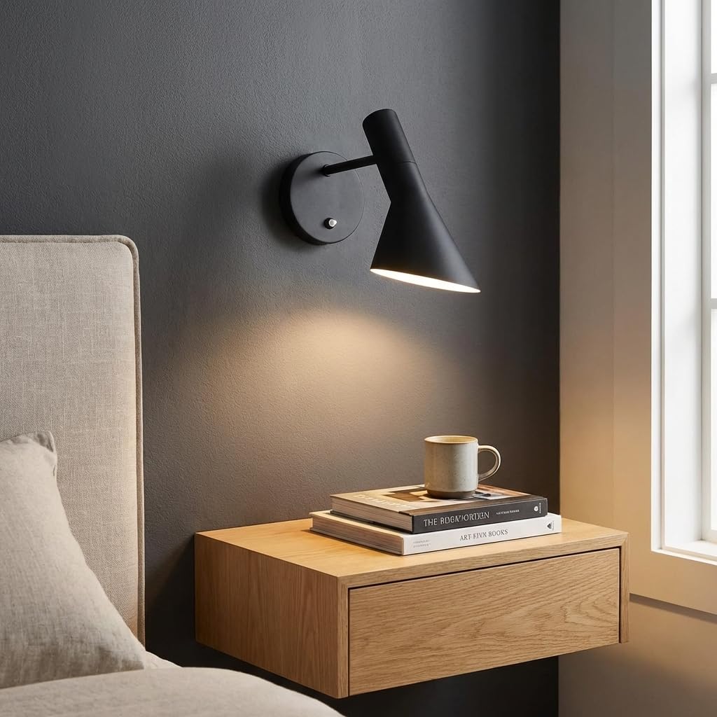 BARCELONA LED Wandleuchte Melisa aus hochwertigem Aluminium in Schwarz, Retro Design Schwenkbarer Wandleuchten, E27 Ideal für Schlafzimmer Nachttisch, Wohnzimmer & Flur, Moderne Innenbeleuchtung