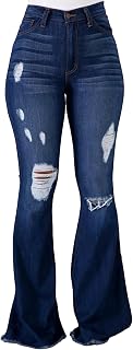 PEIHOTFASHION Women's Vintage 90s Bell Bottom Flare Jeans - High Waist Ripped Distressed Wide Leg Denim Pants