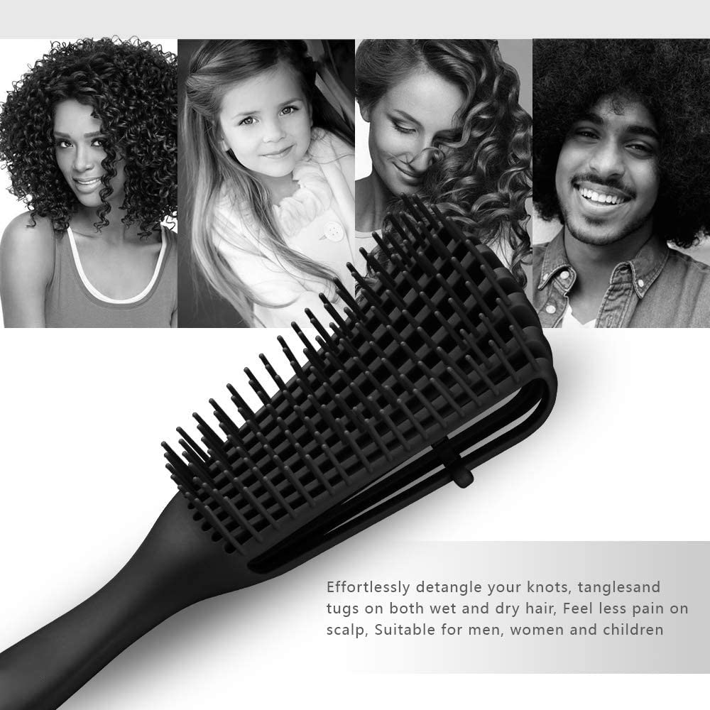 Jibaro Detangler Hair Detangler Brush – Wet or Dry Hair Detangling Brush and Comb For Curly, Wavy or Straight Hair – Pain Free, Ergonomic Handle - For Kids and Adults (Black) 3
