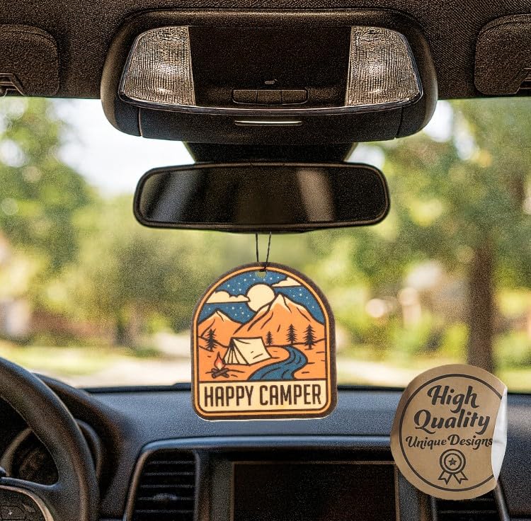 Image of Outdoor Adventure Car Air Freshener 4 Pack Scented With Premium Oils By Fresh Fresheners (Happy Camper)
