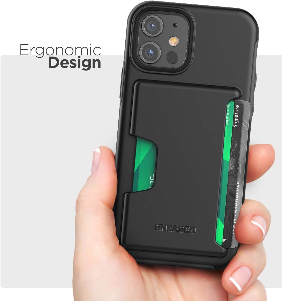 Encased Phantom Wallet Case Compatible with iPhone 12/12 Pro Protective Cover with Card Holder Slot (3 Credit Cards Capacity) Black