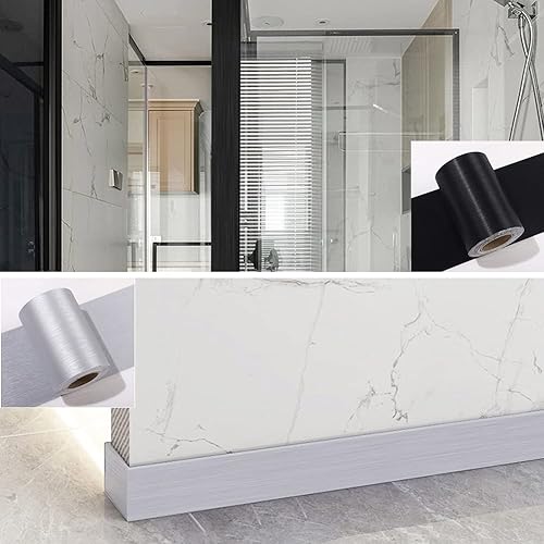 Miniatura 5 de Kelendle Papel tapiz metálico para despegar y pegar, moldura flexible, autoadhesiva, líneas de pared, líneas de borde para baño, cocina, hotel,