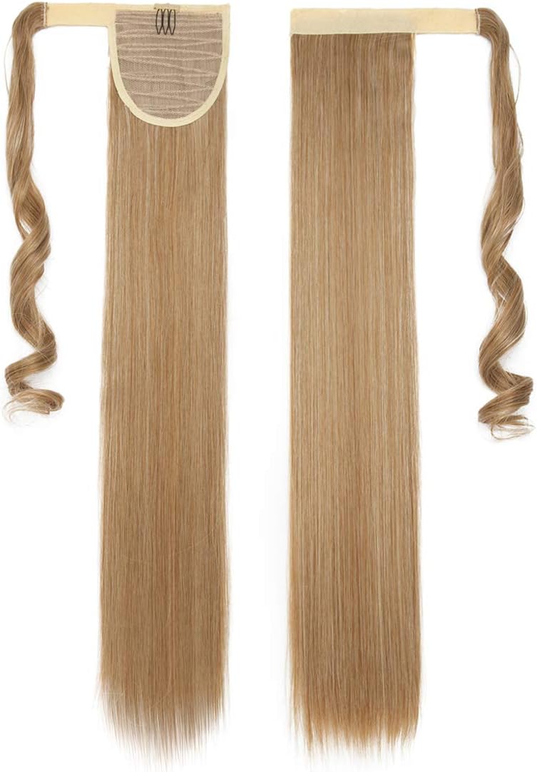 S-noilite 23" Long Straight Wrap around Ponytail Extensions Clip in Ponytail Hair Extensions Hairpiece for Women for Daily Use Light Ash Brown mix Bleach Blonde