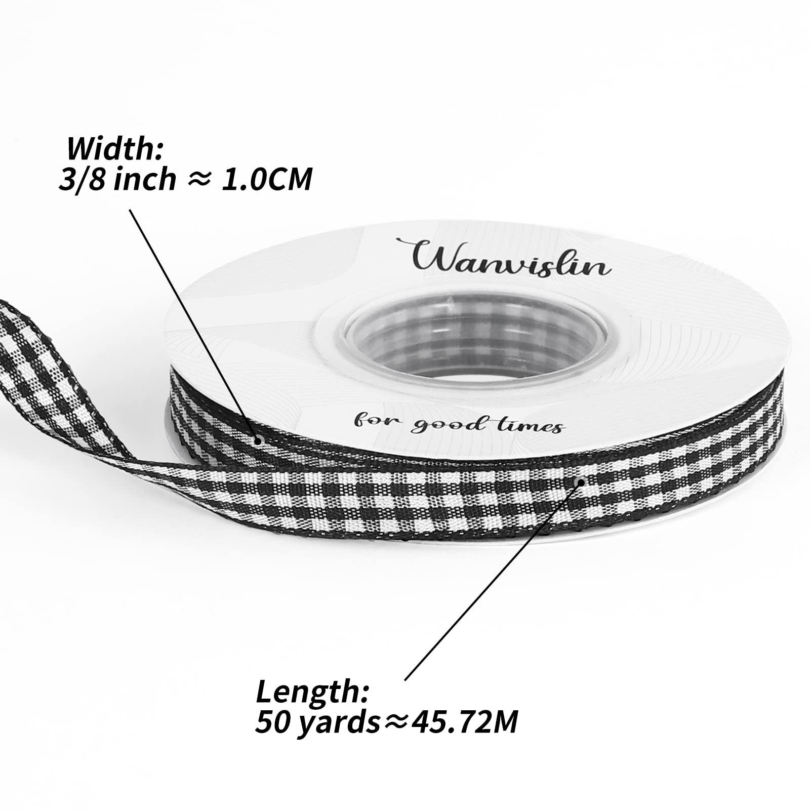 WANVISLIN Black and White Gingham Ribbon 3/8 inch X 50 Yards,Buffalo Checkered Ribbon Black and White Plaid Ribbon for Gift Wrapping Crafts Decorations Picnic Hair Accessories