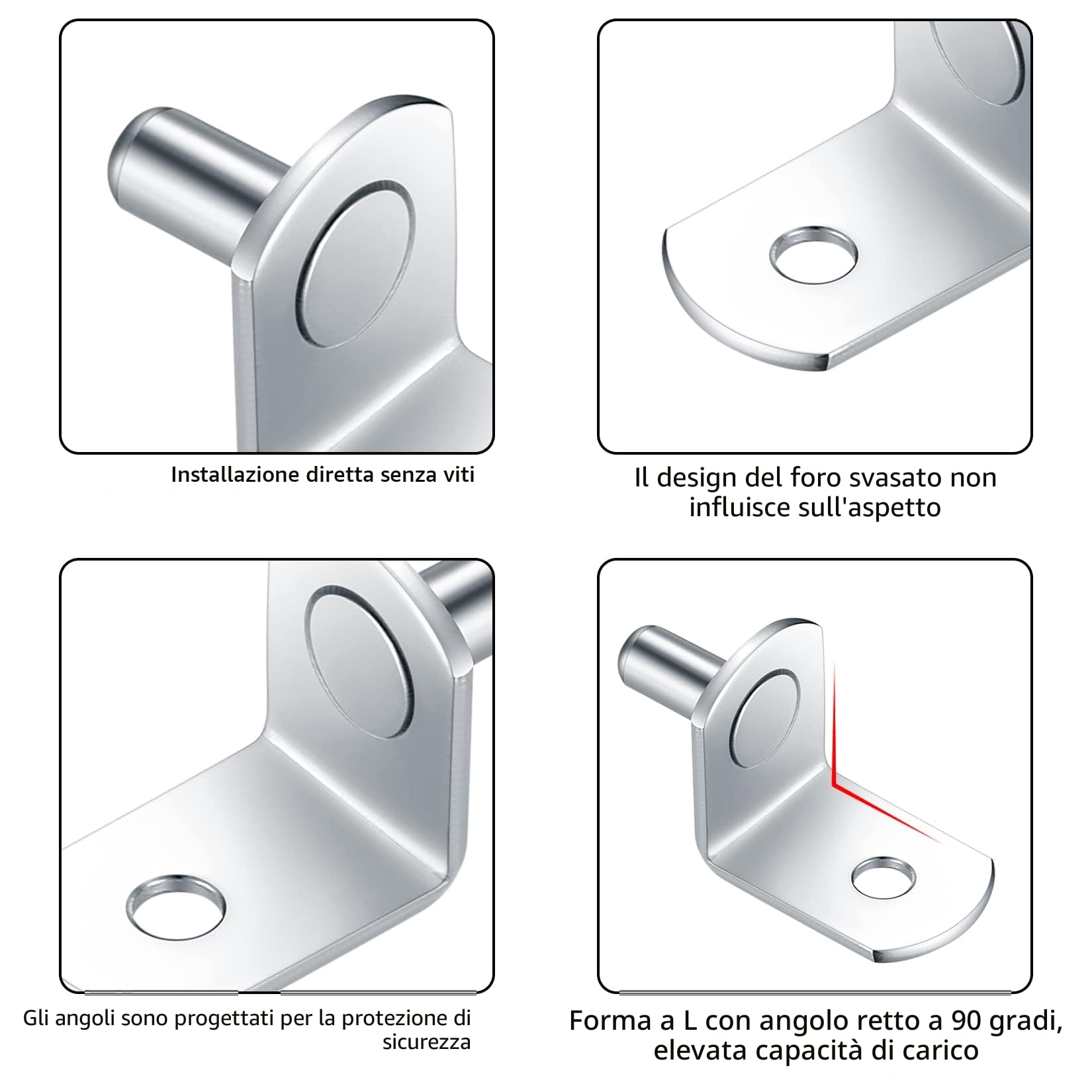 30 Pezzi Supporto per Mensola, 5mm Reggimensola Pioli per Ripiano Metallo L per Armadio, Staffe Supporti Tasselli per Ripiani Legno Vetro
