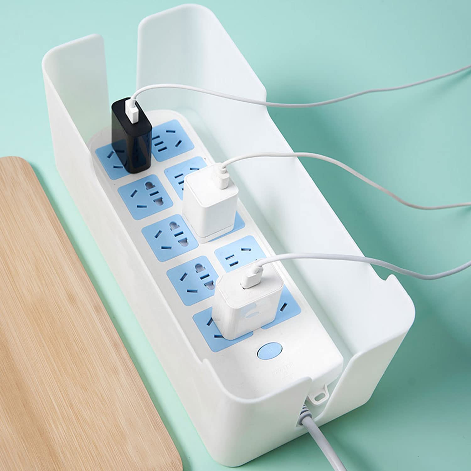 Buachois Scatola Nascondi Cavi,Scatola Portacavi,Organizer per Scatola di Gestione dei Cavi con Coperchio in Legno,per Cavi TV, Computer,Router,Hub USB
