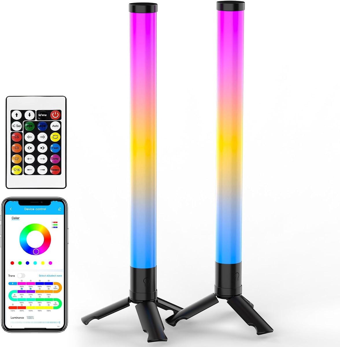 TJOY 360° RGB Light Bars, Gaming Lights for Desk, Music Sync Remote Control | TV Monitor Backlight with Music Sync, Smart Light Bar, Mood Lighting for PC, Gaming Room(Black,Plastic Material)