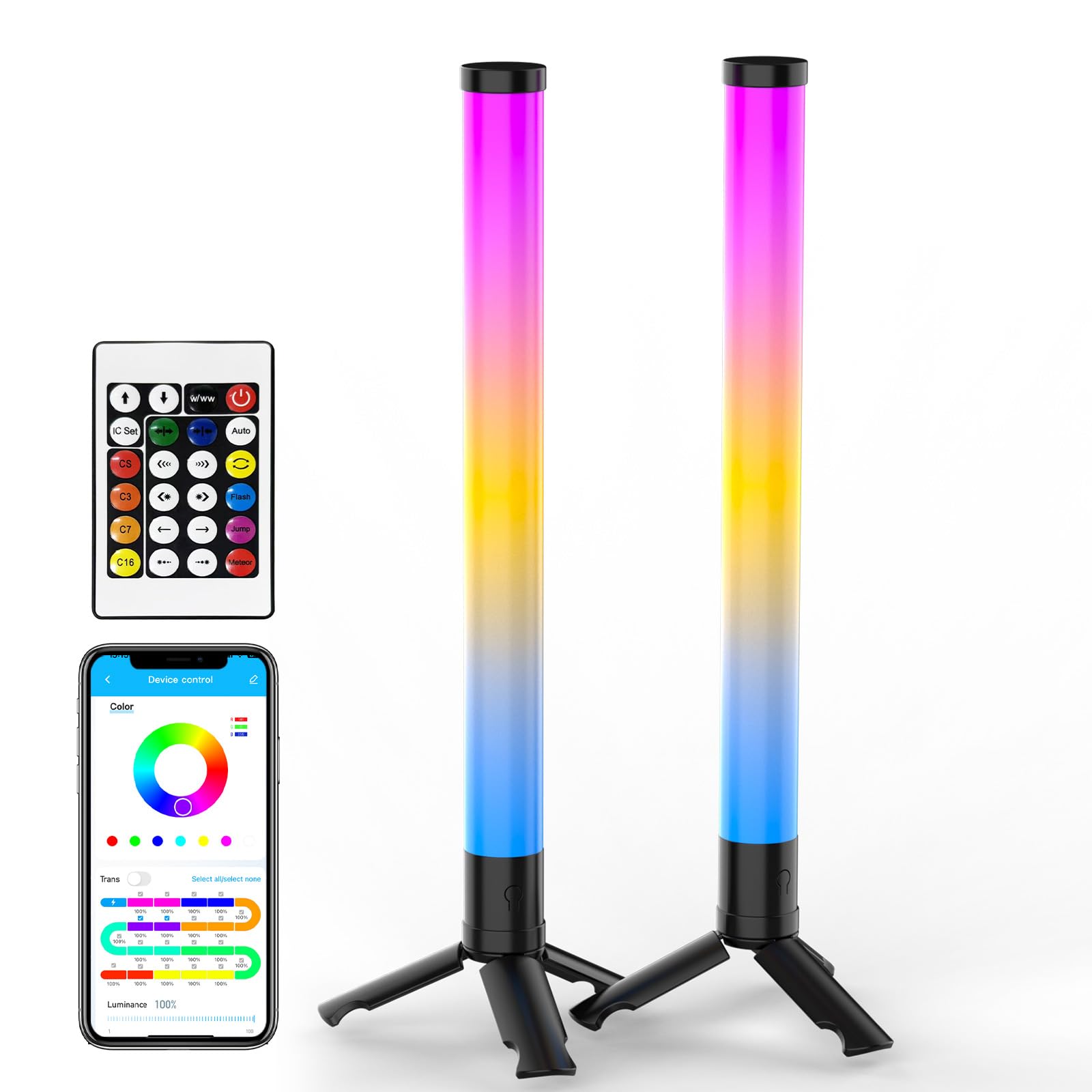 TJOY Barras de luz inteligentes de 360°, retroiluminación de TV con sincronización de música, barra de luz RGB alimentada por USB, luces LED de juego en el escritorio, iluminación ambiental para PC