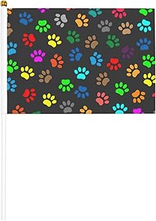 BREAUX Colorido asta de bandera pequeña de mano con estampado de huellas de perro, bandera de doble cara ondulada a mano, mini bandera de palo