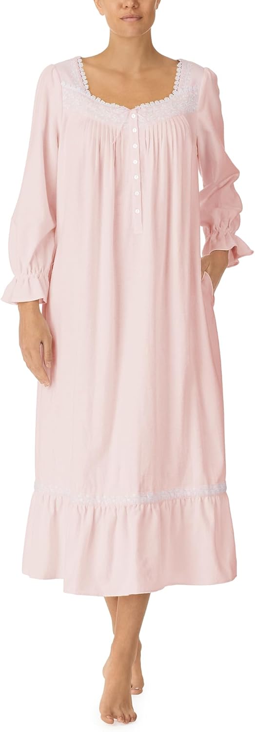 Eileen West Womens Sleepwear & Loungewear - Brushed Flannel Collection - 100% Cotton Long Sleeve 50" Long Ballet Nightgown