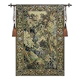 Aubelin Tapestry Green Forest Landscape Vintage Tapestry Wall Hanging 100% Cotton Size 62'x42'
