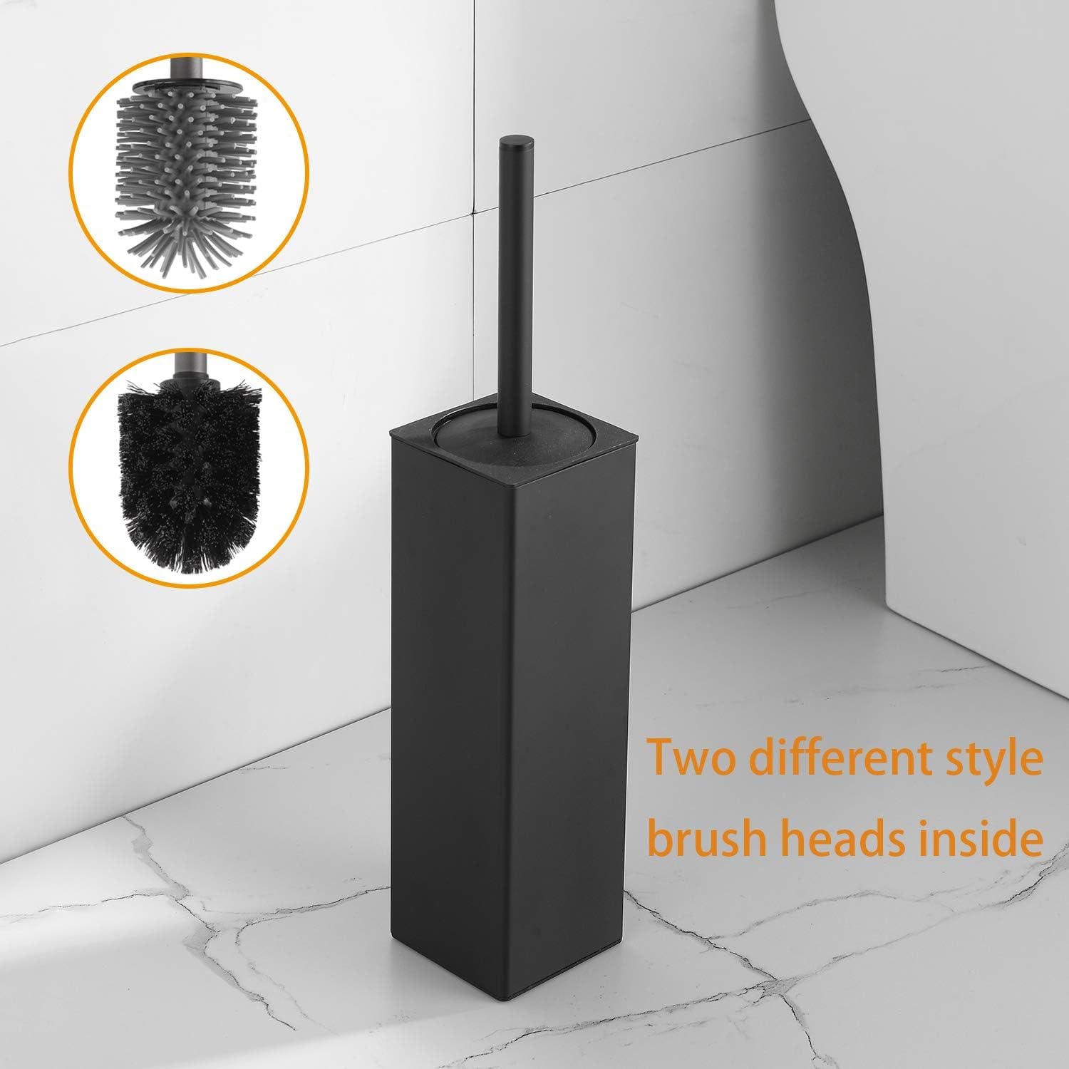 BGL Toilet Brush and Holder Set 2 Packs Aluminium Free Standing, Bathroom Storage and Organization Toilet Bowl Cleaner Brush and Holder, Square Design Sturdy and Space Saving