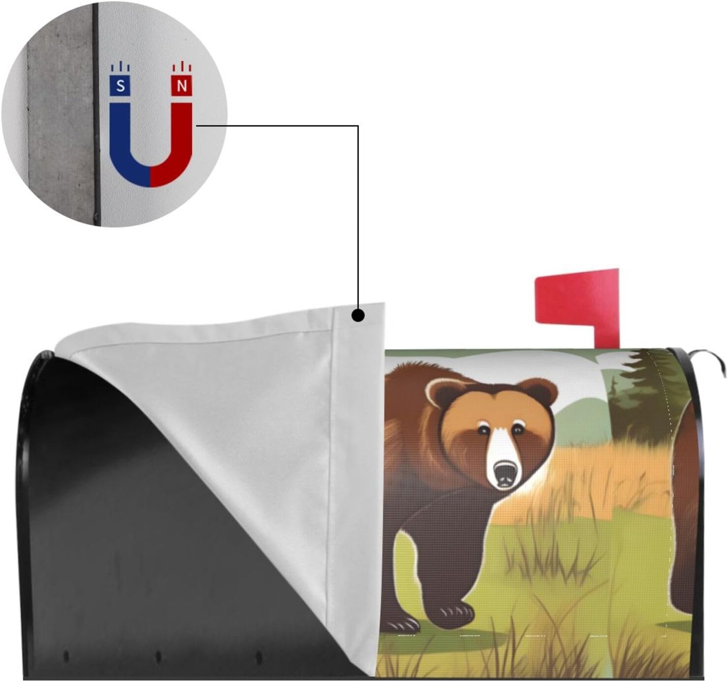 Brown Bear Walking Letterbox Protector with Magnetic Stripe for Outdoor Patio Decoration Christmas Housewarming Gift 25.5x21 in