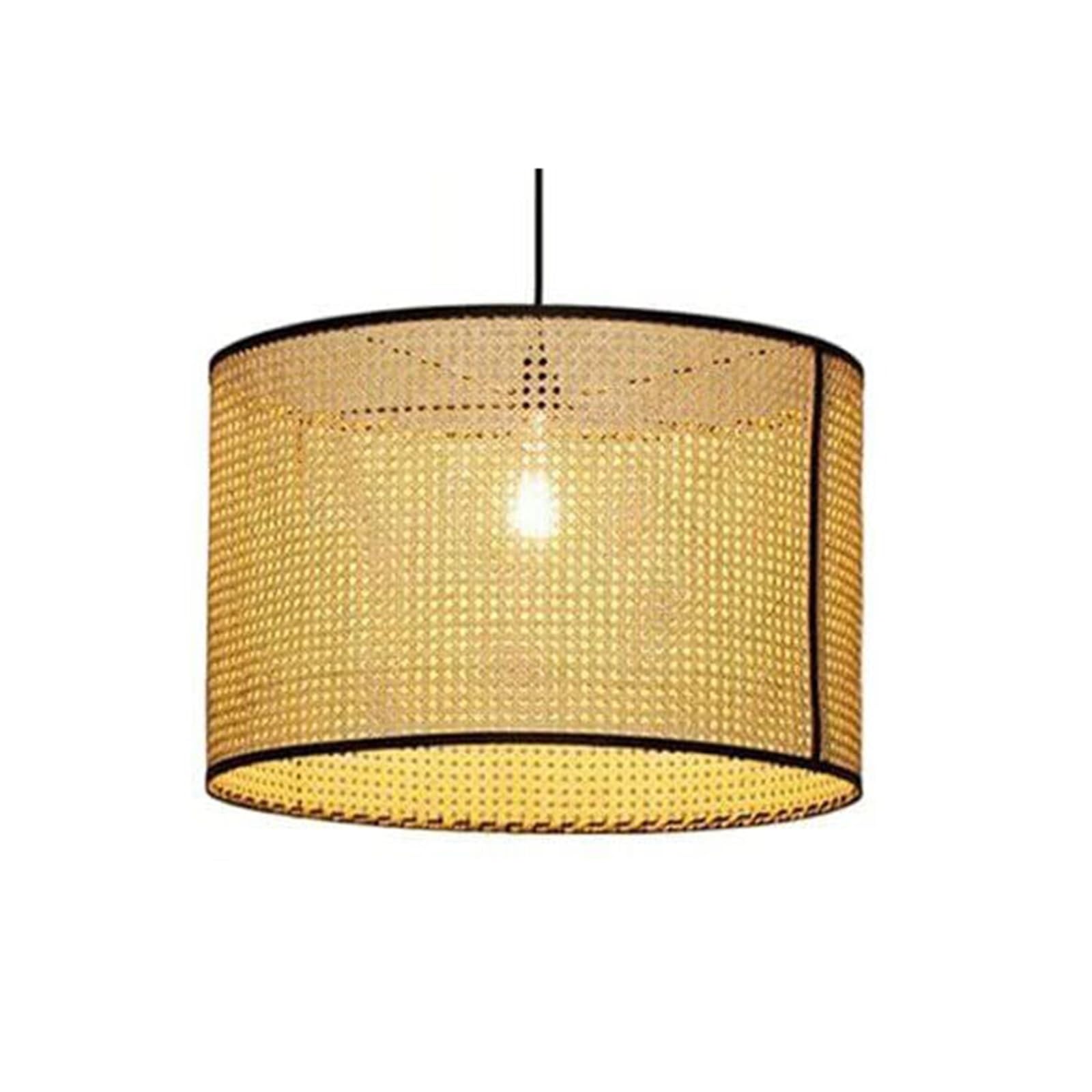 LYMSXAZOU Beige Wicker Chandelier Hollow Lamp Shade Pastoral Style Woven Lantern Ceiling Pendant Rattan Light Fixtures Adjustable