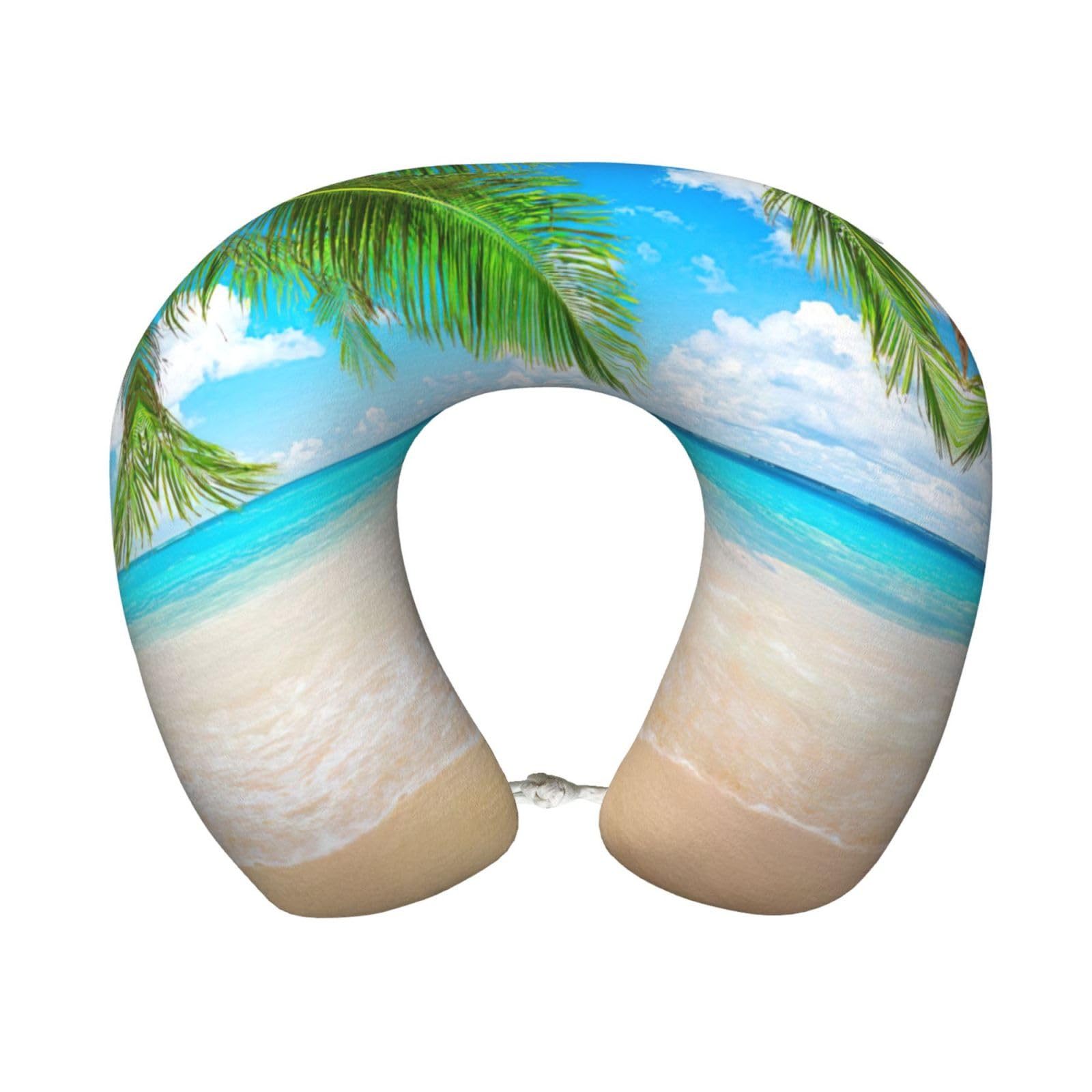 ASFgda U-Shape Memory Foam Tropical Beach Plant Theme Print Travel Pillow,Neck Support,Washable Cover For Airplane Car Home Office