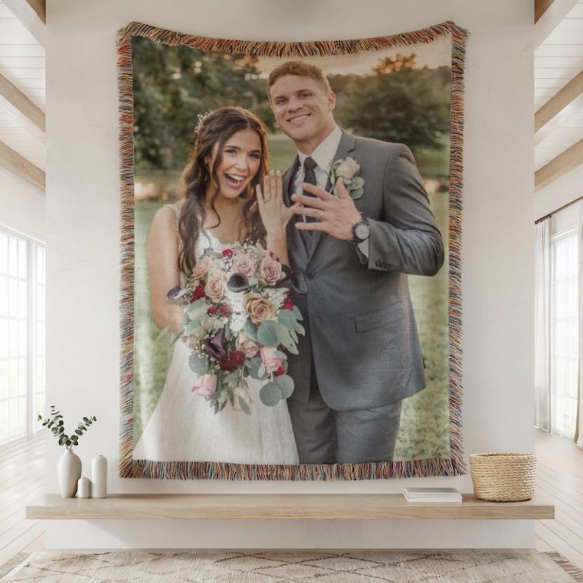 Personalisierte Baumwoll-Überwurfdecke, personalisiertes Foto, gewebte Baumwolldecke, gewebte Decke mit individuellem Foto (150 x 200 cm)