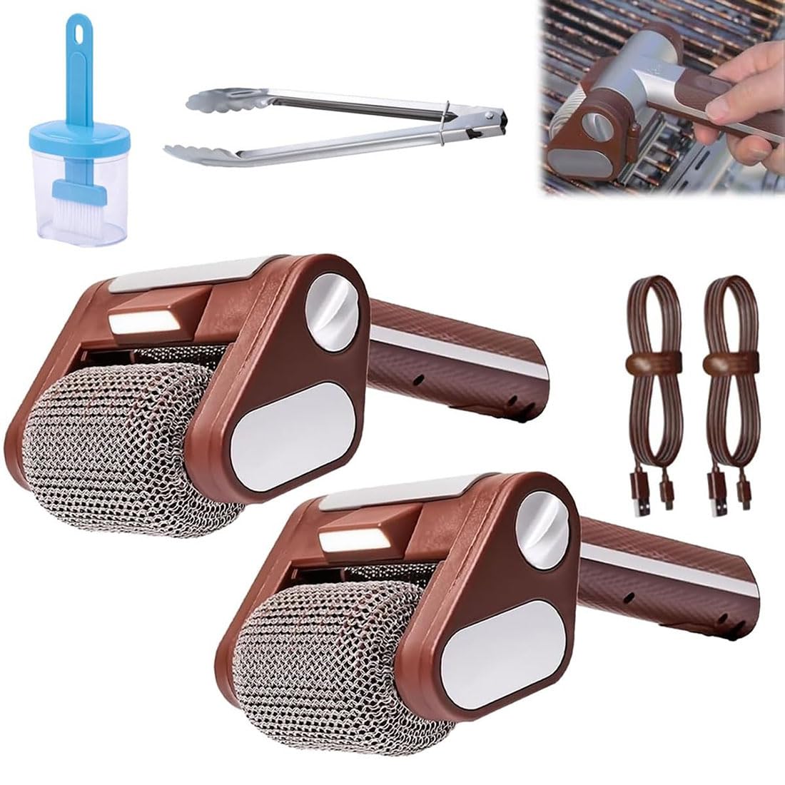Nettoyeur de gril électrique brosse barbecue sans fil avec rouleau acier inox