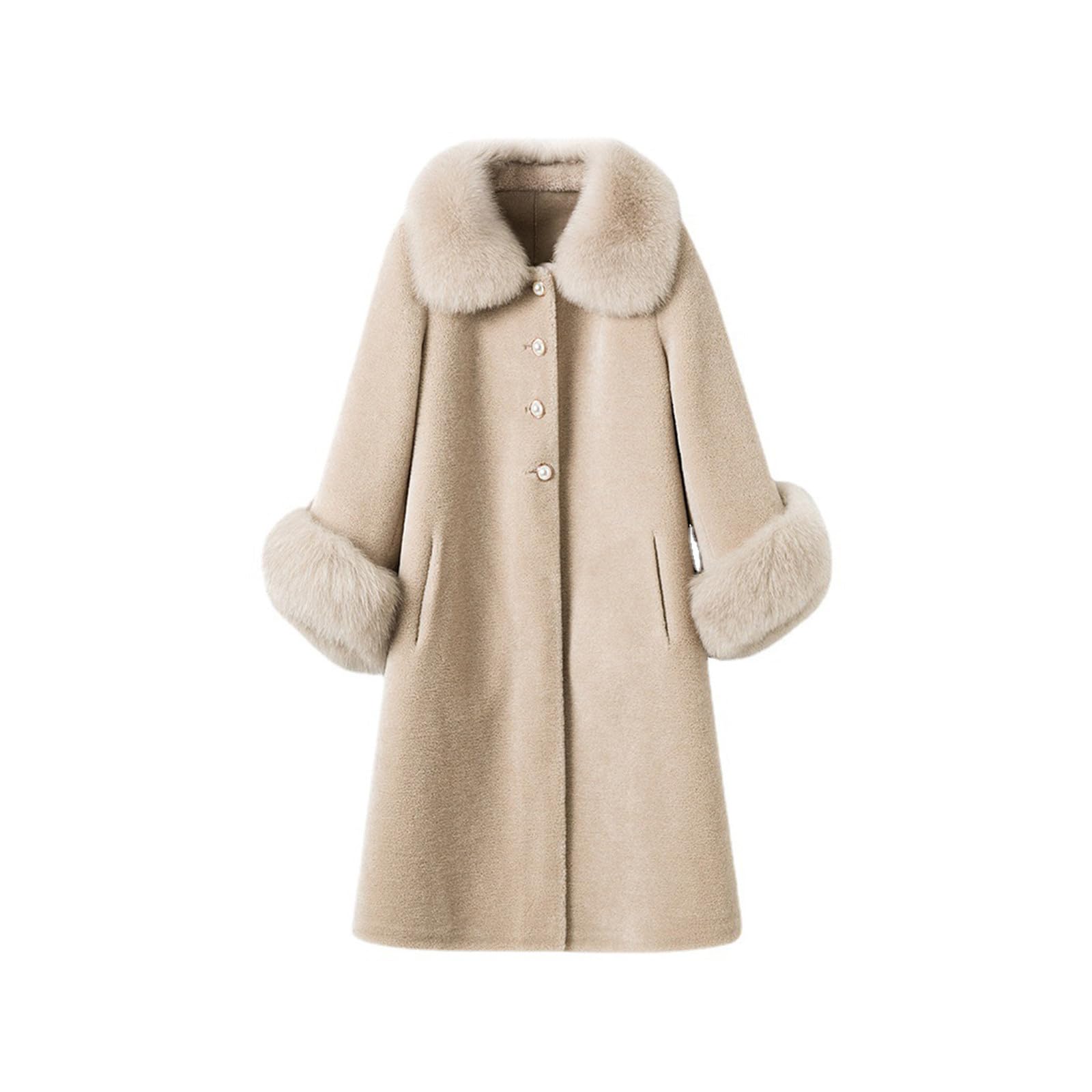 Kunstfell Mantel Damen Elegant Einfarbig Trenchcoat Dicke Warme Winterjacke Langarm Felljacke Kunstpelze Jacke Lange Pelzmantel Herbst Winter Pelzjacke Übergangsjacke Weich Wintermantel Fellmantel 3XL