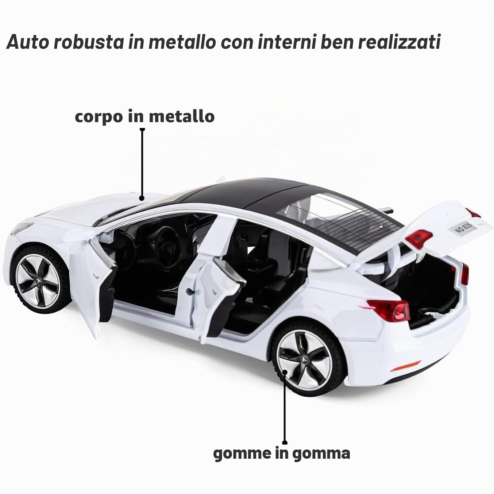 Tesla Model 3 1:32 Modellino Macchinina con Luce e Musica, Funzione Pull-Back, Lega Pressofusa, Ideale per Bambini dai 3 anni e Collezionisti (Bianco)