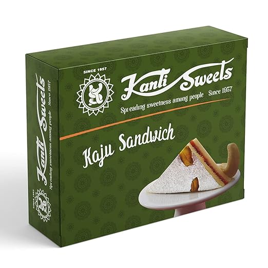 Kanti Sweets Kaju Sandwich, Made With Cashews, khova, sugar And gulkand - 500g (Pack Of 1),Standard,500 g