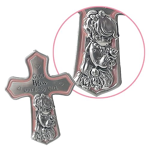 Miniatura 4 de Ganz Decoración de cruz ornamentada para cuna con cinta para bautizo, bautizo, baby shower, Dios bendiga a nuestra niña