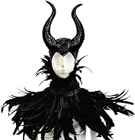 Vista 5 de L'VOW chal gótico con plumas negras y cuernos de Maleficent, disfraz de cuervo para Halloween