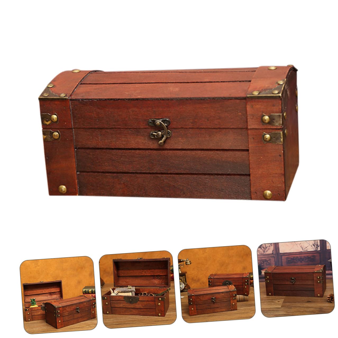 TOYANDONA Vintage Holzkiste mit Schloss als Dekorative Schmuckaufbewahrung und Fotorequisite für Elegante Aufbewahrung in Braun