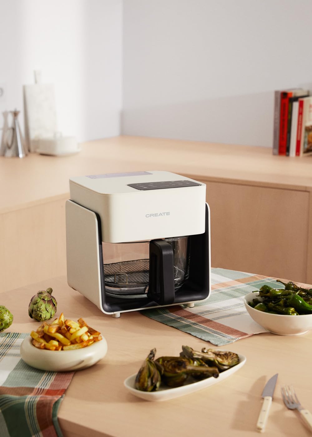 CREATE/AIR FRYER STUDIO CRYSTAL/Friggitrice senza olio 4,2 L con vaporizzatore d'acqua bianco panna/Capacità per 5-6 porzioni, 6 programmi, controllo di tempo e temperatura, 1300W