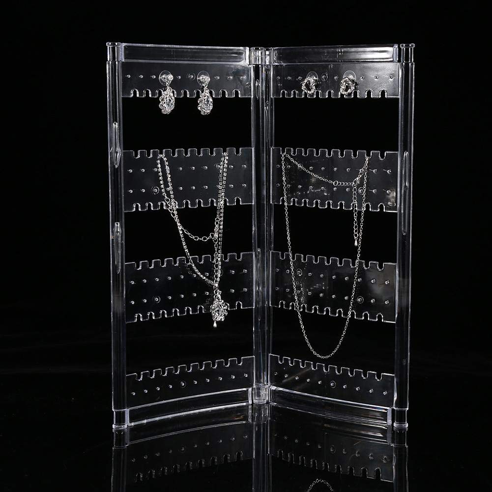 Organizador de joyas de acrílico transparente y plegable, 120 agujeros, soporte de exhibición transparente, organizador de pendientes, collar y soporte para colgar