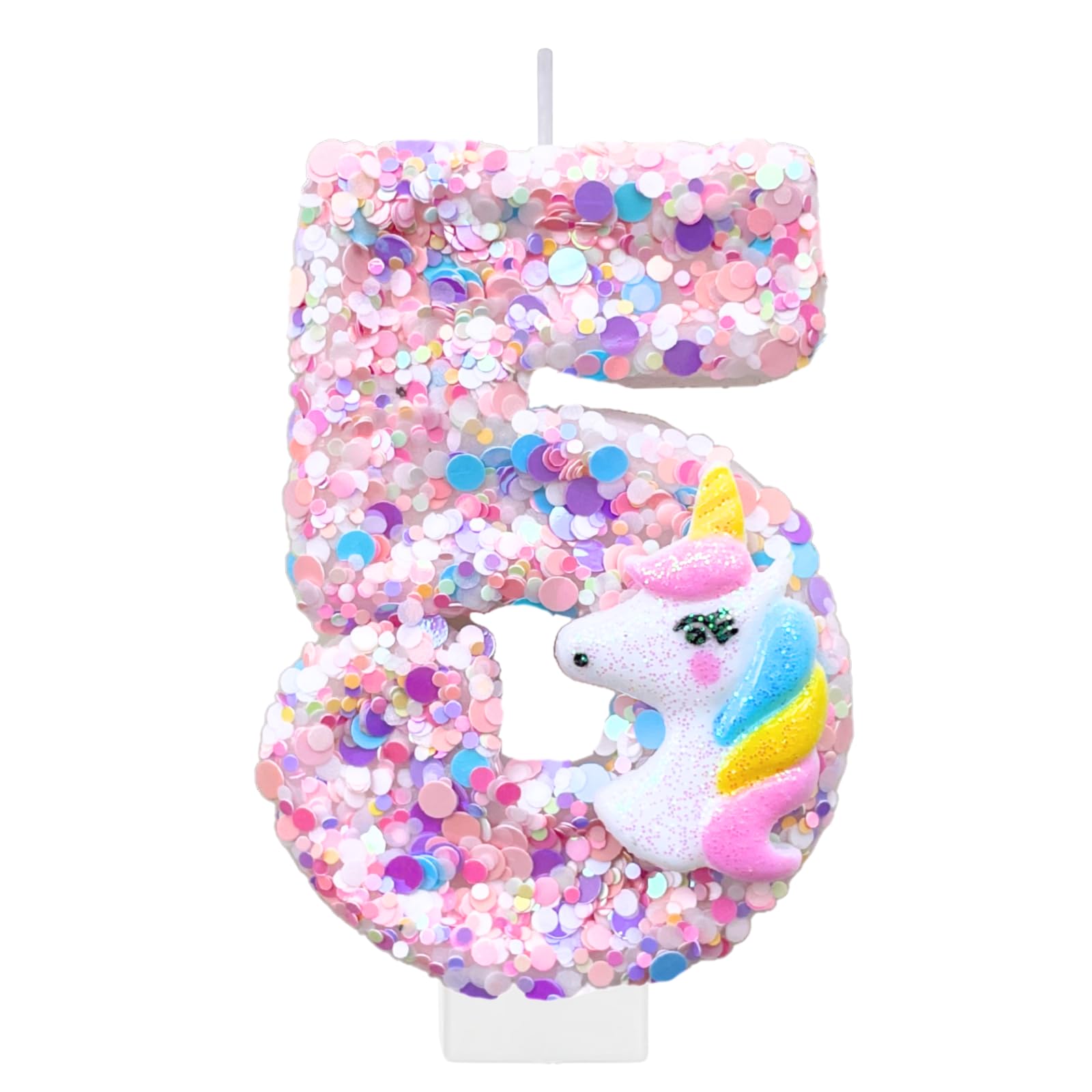 Unicorn Birthday Number Candles for Cake, Pink Number 5 Candle, Fun Glitter Unicorn Cake Topper, Birthday Decorations Cupcake Topper for Party Supplies