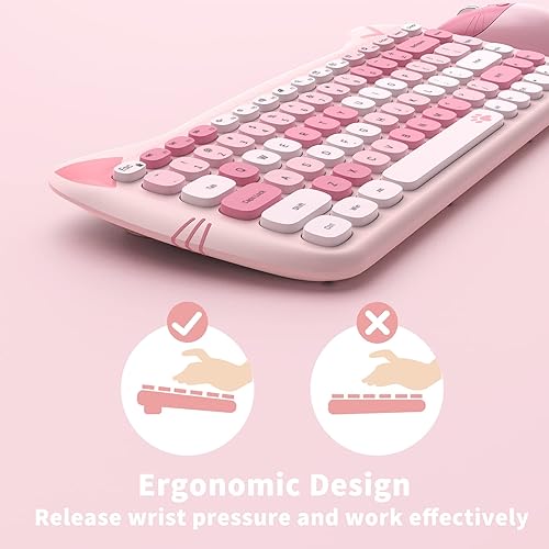Miniatura 5 de GEEZER - Lindo teclado inalámbrico, mouse con teclado inalámbrico retro de 2.4 GHz, muy colorido, compatible con Windows, computadora, PC,