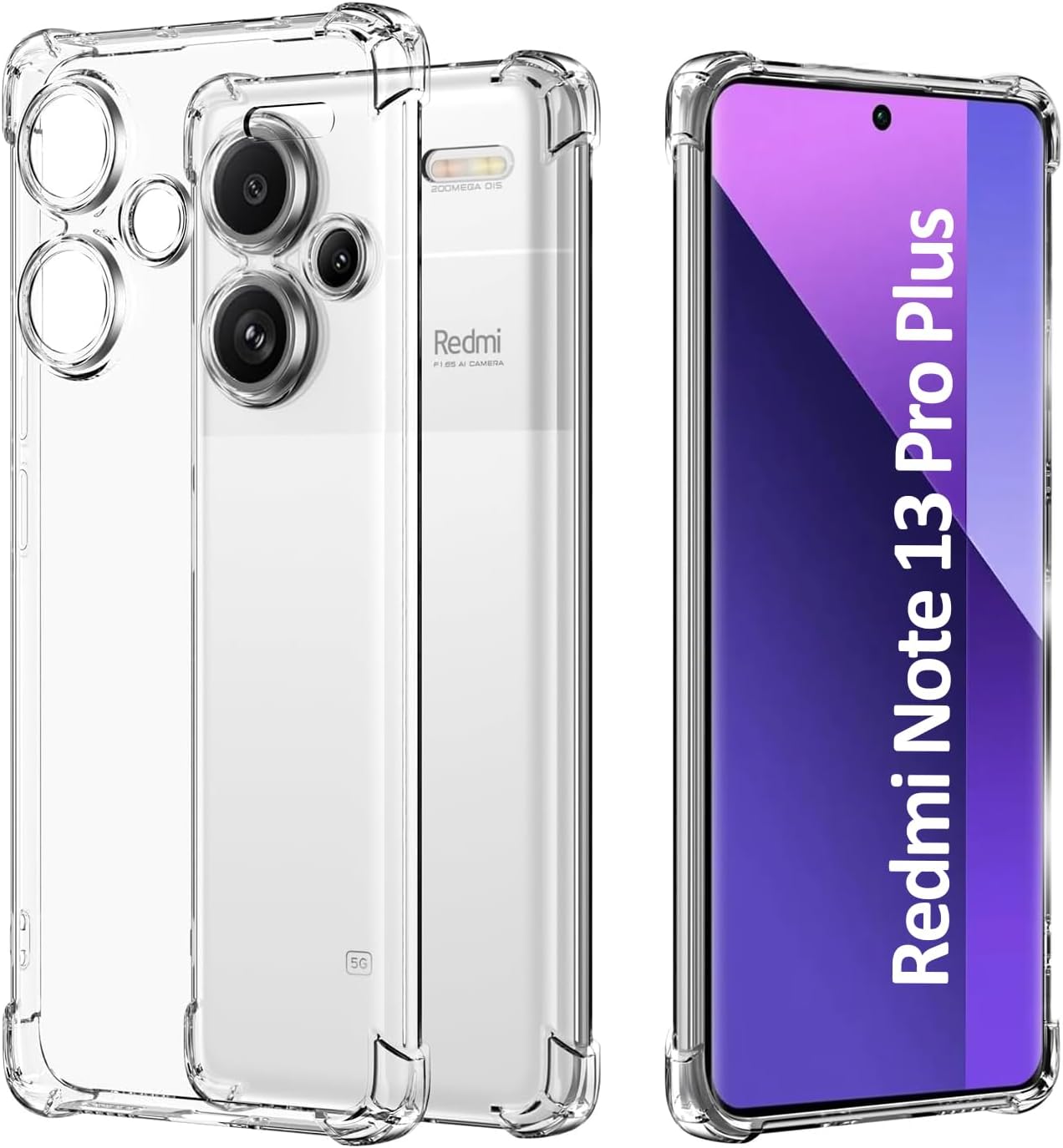 - Case for Redmi Note 13 Pro+ Pro Plus 5G Clear TPU Four Corners Military-Grade Protection Cover Transparent Soft funda